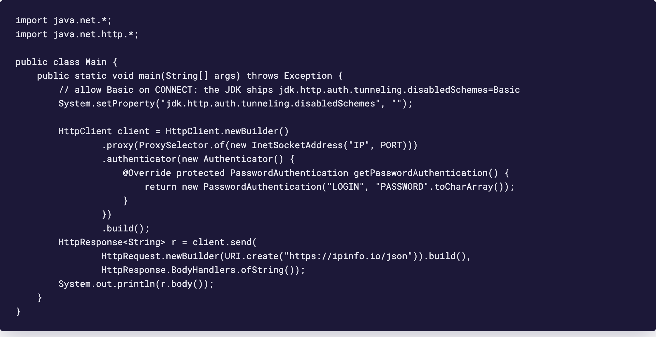 Редактор: программа на Java очищает jdk.http.auth.tunneling.disabledSchemes и собирает HttpClient с ProxySelector и Authenticator
