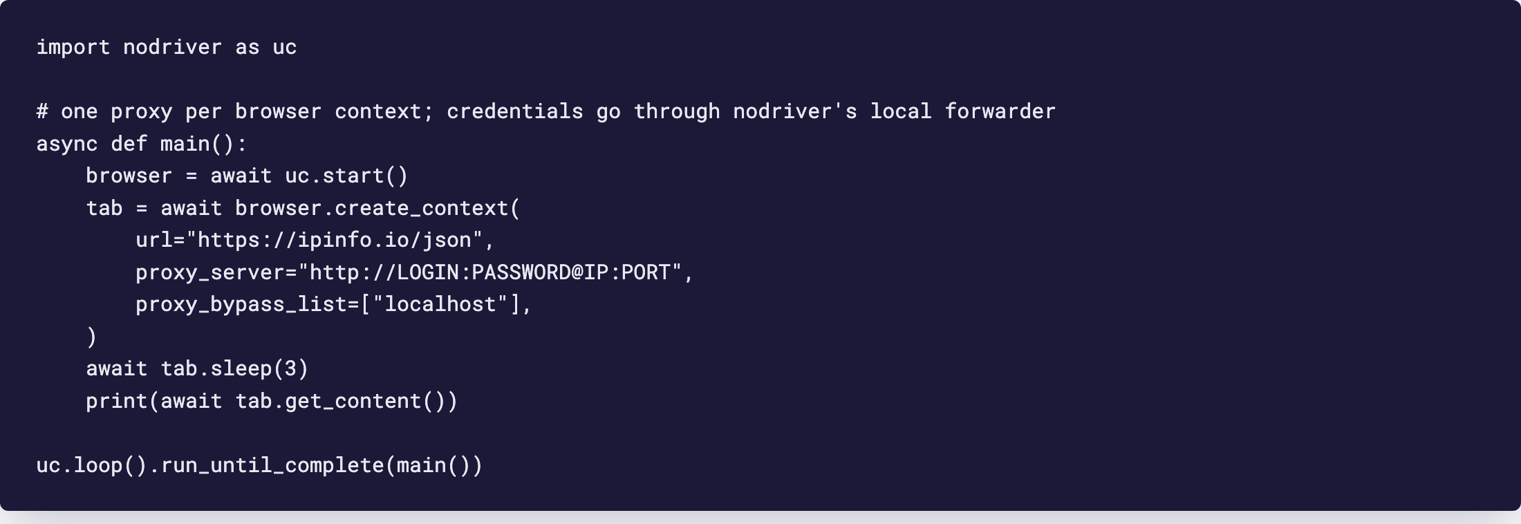 Editor: nodriver create_context with proxy_server carrying the GeekProxy login and password