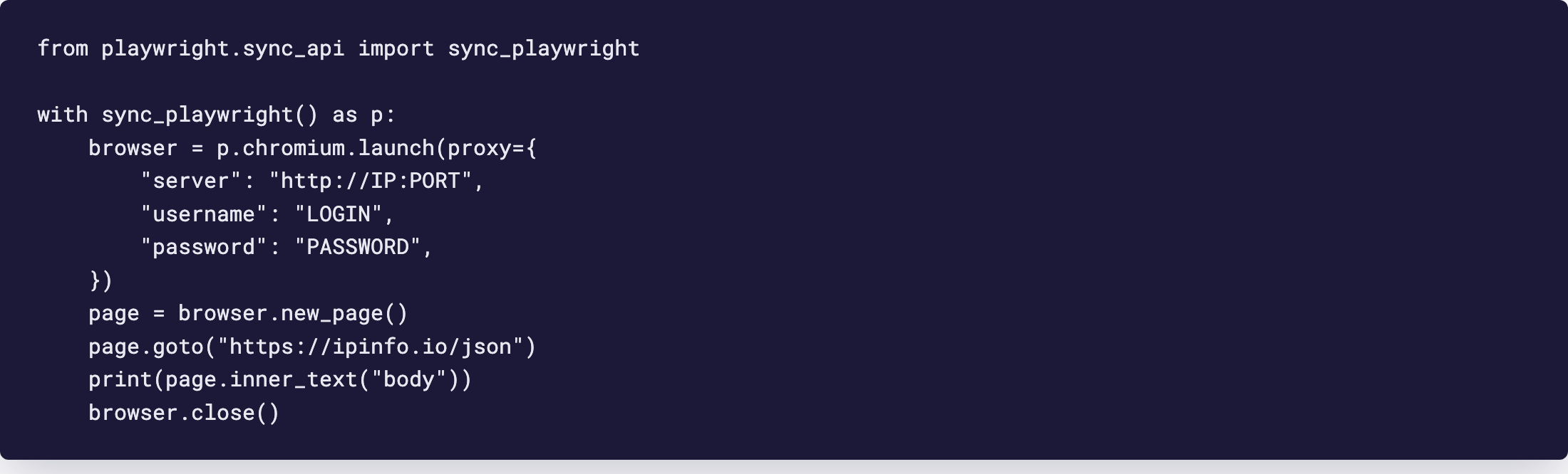 Editor: Playwright Python launch with proxy server, username and password
