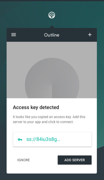 Клиент Outline на macOS предлагает добавить найденный ключ ss:// кнопкой Add server.
