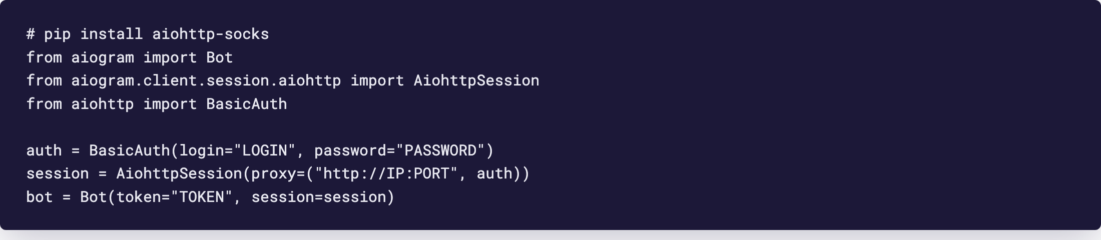 Editor: aiogram AiohttpSession with a BasicAuth tuple passed to Bot()