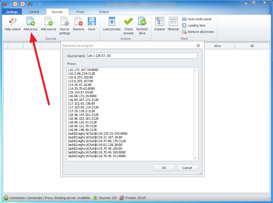 ZennoProxyChecker Add proxy window for pasting proxy lines in ip:port or username:password@ip:port form